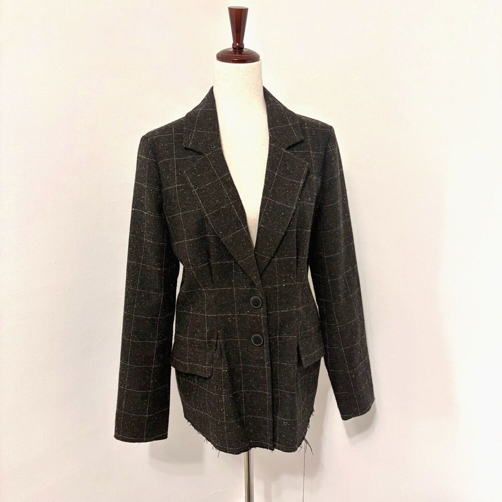 Treasure & Bond Pleated Windowpane Plaid Gray Blazer Sz M